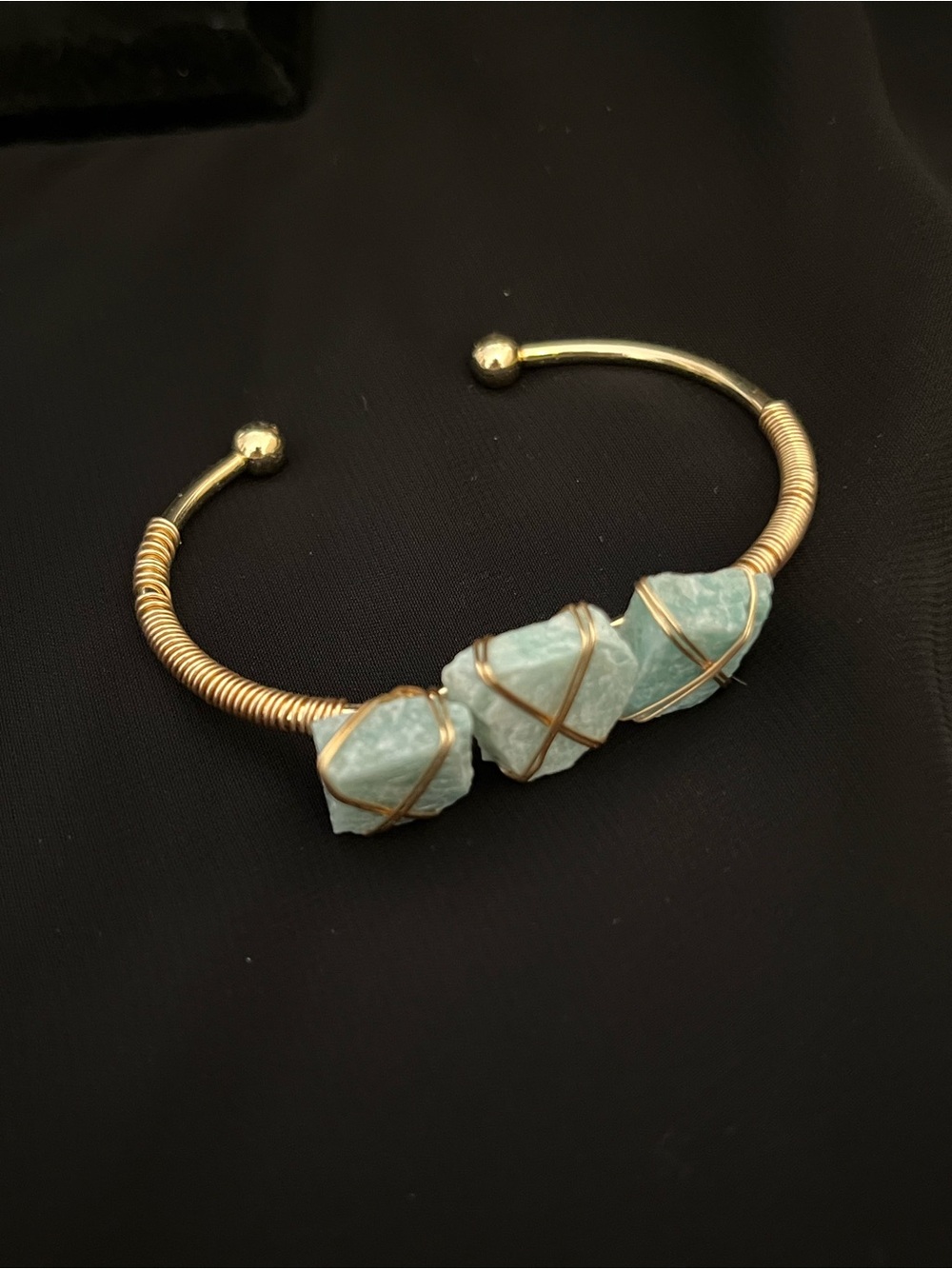 Gold Wire-Wrapped Amazonite Cuff Bracelet